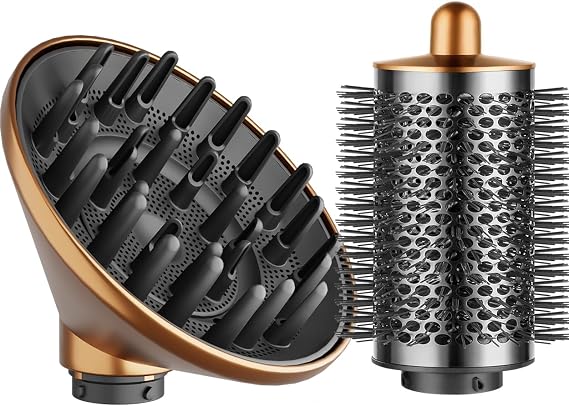 Large Round Volumizing Brush Gold and Large Diffuser Nozzle Gold for Dyson Airwrap