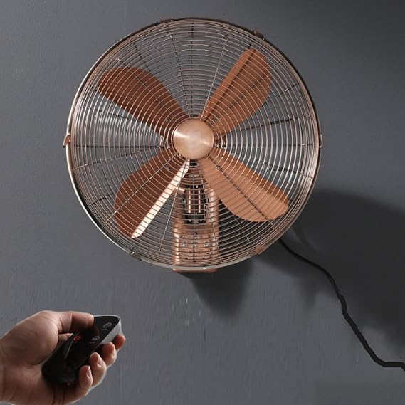 Metal Retro Wall Fan,3 Speed Mechanical / Remote Control Wall-mounted Fan,Left and right oscillating head wall mounted fan for Industrial,Commercial,Residential (18 inch, Red bronze remote control)