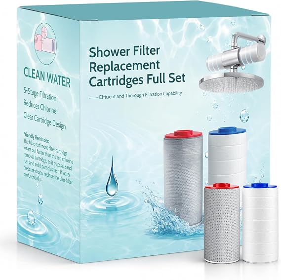 Replacement Filters Compatible with Weddell Duo System, Shower Water Filters Reduce Chlorine PFAS & Contaminants, Shower Head Filters Improve Skin & Hair Health, 1 Red + 1 Blue (1 red + 1blue)