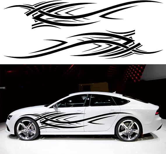 Large Car Stickers and Decals Flame Graphics Car Racing Stripe Car Side Decals Waterproof Car Vinyl Stickers for Truck SUV Off-Road Cool Car Decorations for Men (Black)