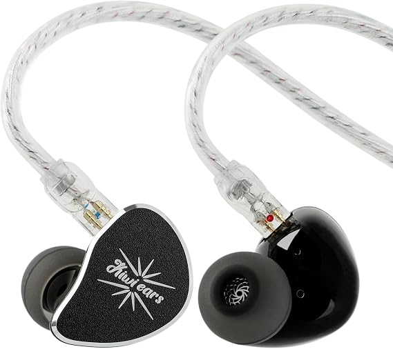 Linsoul Kiwi Ears Belle 10mm DLC Dynamic Driver in-Ear Monitor, HiFi Wired Earbuds with Dual Silver-Plated Cables, Professional IEM for Stage Performance/Gaming/Music Production (Typec MIC, Black)