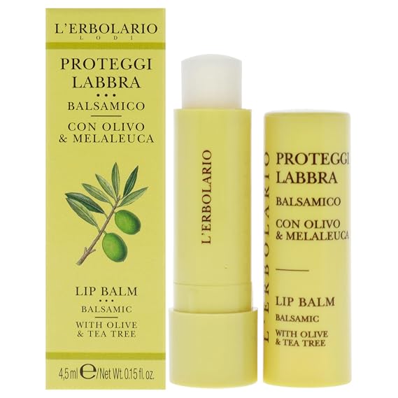 L'Erbolario Olive and Tea Tree Lip Balm Soothing Lip Treatment with Balsamic Tea Tree Oil and Soothing Olive Oil Softens and Refreshes - 0.15 oz