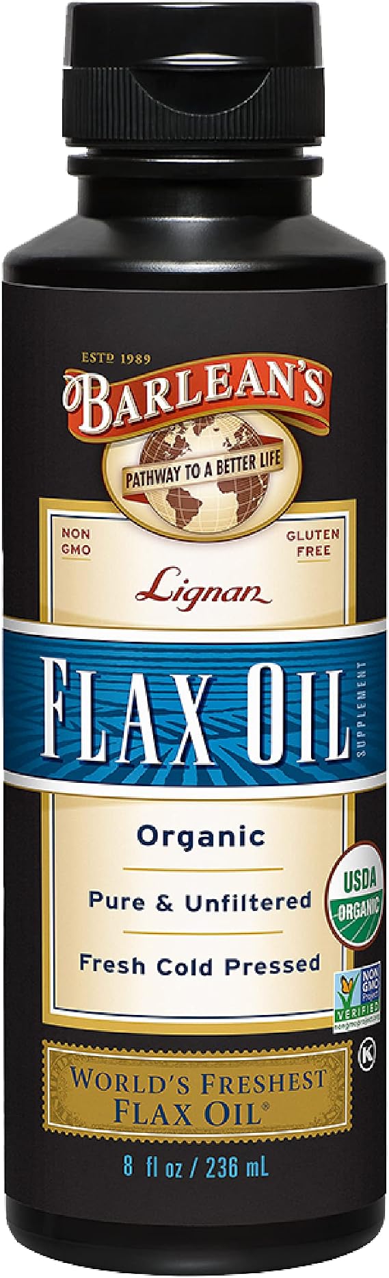 Barlean's Organic Lignan Flaxseed Oil, ALA Omega-3, Cold-Pressed, 8oz
