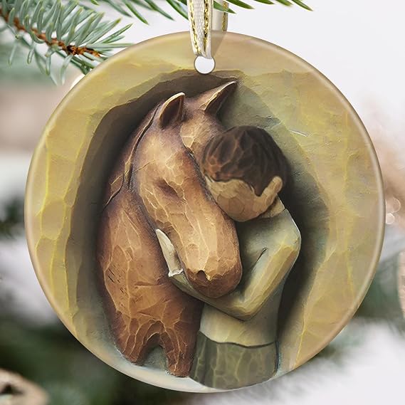 Boy Loves Horse オーナメント - 馬のクリスマスオーナメント - 男性への馬のギフト - クリスマスツリーの馬のオーナメント - 男の子のためのクリスマスツリーオーナメント 馬のギフト - 馬好きへのギフト - 男の子と馬