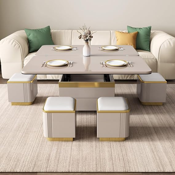 Multifunctional Dining Table with Storage, Top Rising Type, Living Table with Hidden Storage Compartment, Elevating Center Table, Home Work, Eating, Large Capacity Storage Space, Stylish, 47.2