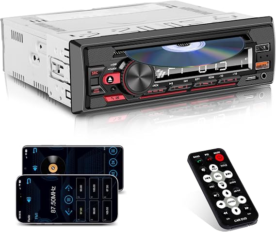 Single Din Radio Car Stereo with CD/DVD Player & Bluetooth, FM, USB/AUX