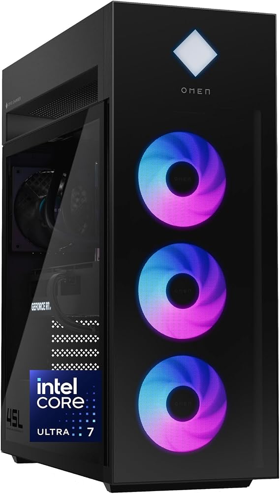 HP OMEN 45L Gaming Desktop, Intel Core Ultra 7 265K, 16 GB RAM, 1 TB SSD, NVIDIA GeForce RTX 5070, Windows 11 Pro, Microsoft Copilot, Tempered Glass, GT22-3050 (2025)
