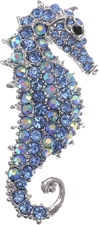 Alilang Aurora Borealis Crystal Rhinestone Seahorse Fish Convertible to Pendant Animal Brooch Pin