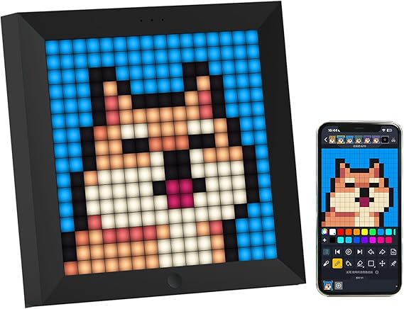 Divoom Pixoo - 16x16 LED Ekranlı Pixel Art Dijital Resim Çerçevesi APP Kontrolü - Oyun Odası ve Komodin için Serin Animasyon Çerçevesi Duvar/Masa Montajı -Siyah