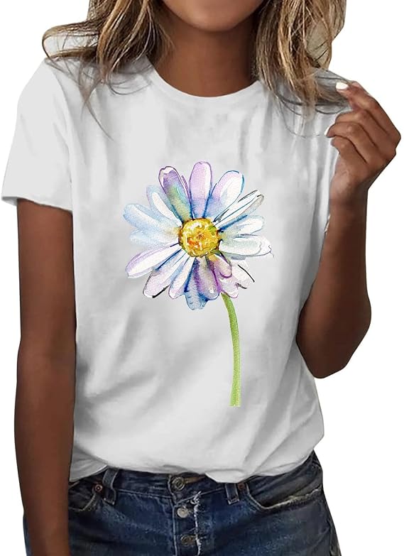 Women's Plus Size Summer Loose Tee Shirt Women's Short Sleeve Dragonfly Print T-Shirts Ladies Casual Round Neck Loose Breathable Shirt Elegant Top Cotton T Shirt, Yellow, XXL