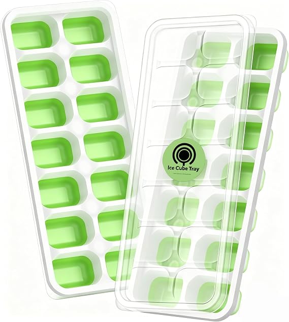 ChefAide 2 Pack Ice Cube Tray, Silicone Ice Cube Trays for Freezer with Lid