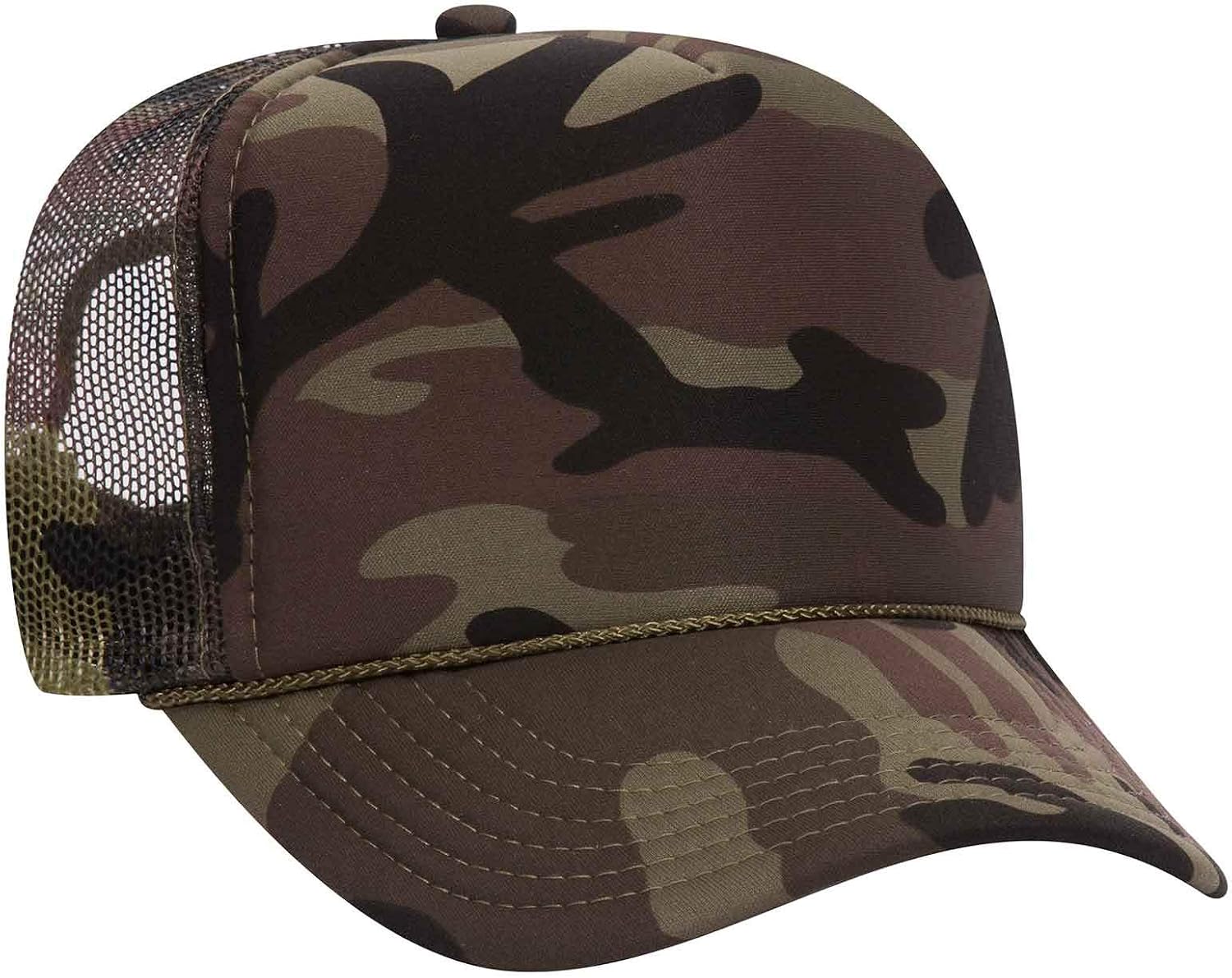 OTTO Camouflage Five Panel High Crown Mesh Back Trucker Hat Polyester Foam Front, Camo008, M