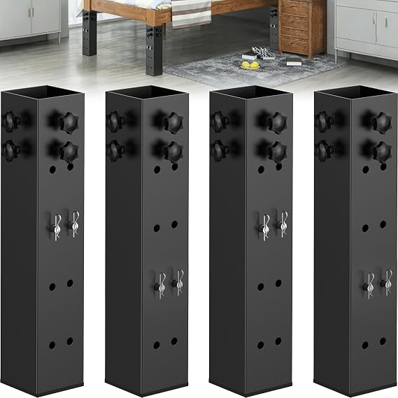 4 Pack Carbon Steel Dorm Bed Riser 3.15" Diameter Metal Bed Riser for Square Wooden Bed Frame, College Bed Riser Adjust to 3.2", 5.1", 8.1" or 11.2" Height (for Bed Leg 2.3-3.1")