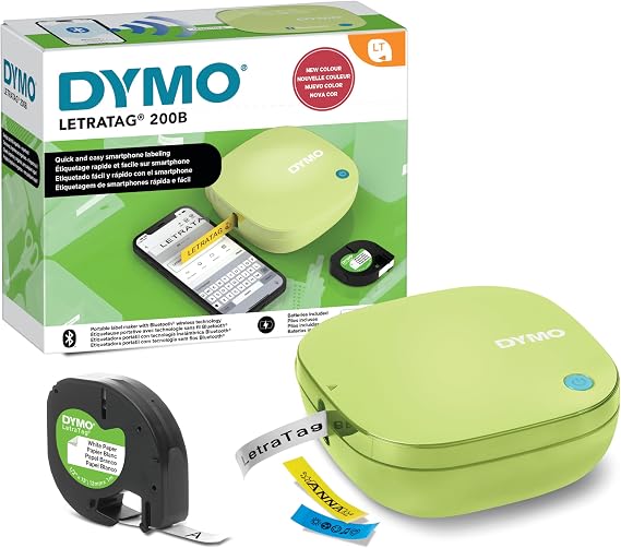 DYMO LetraTag 200B Bluetooth Label Maker, Compact Label Printer, Connects Through Bluetooth Wireless Technology to iOS and Android, Includes 1 White Paper Label Tape, Pistachio Yellow