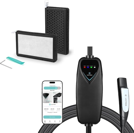 Lectron Bundle - Level 2 Tesla Charger (WiFi Version) - 240V/40 Amp, NEMA 14-50 Plug - Portable Electric Car Charger for Tesla - Compatible with All Tesla Models 3/Y/S/X & Cabin Air Filter Replacement