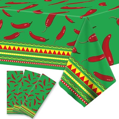 gisgfim 3pcs Chili Cook Party Decorations Off Tablecloth, Red Pepper Plastic Table Cover Decorations Disposable Chili Cook Party Supplies for Rectangle Tables