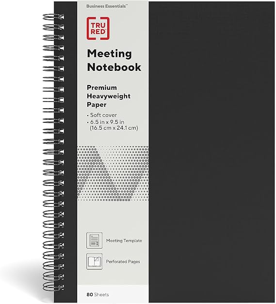 TRU RED Medium Soft Cover Meeting Notebook, Black, 3Pack