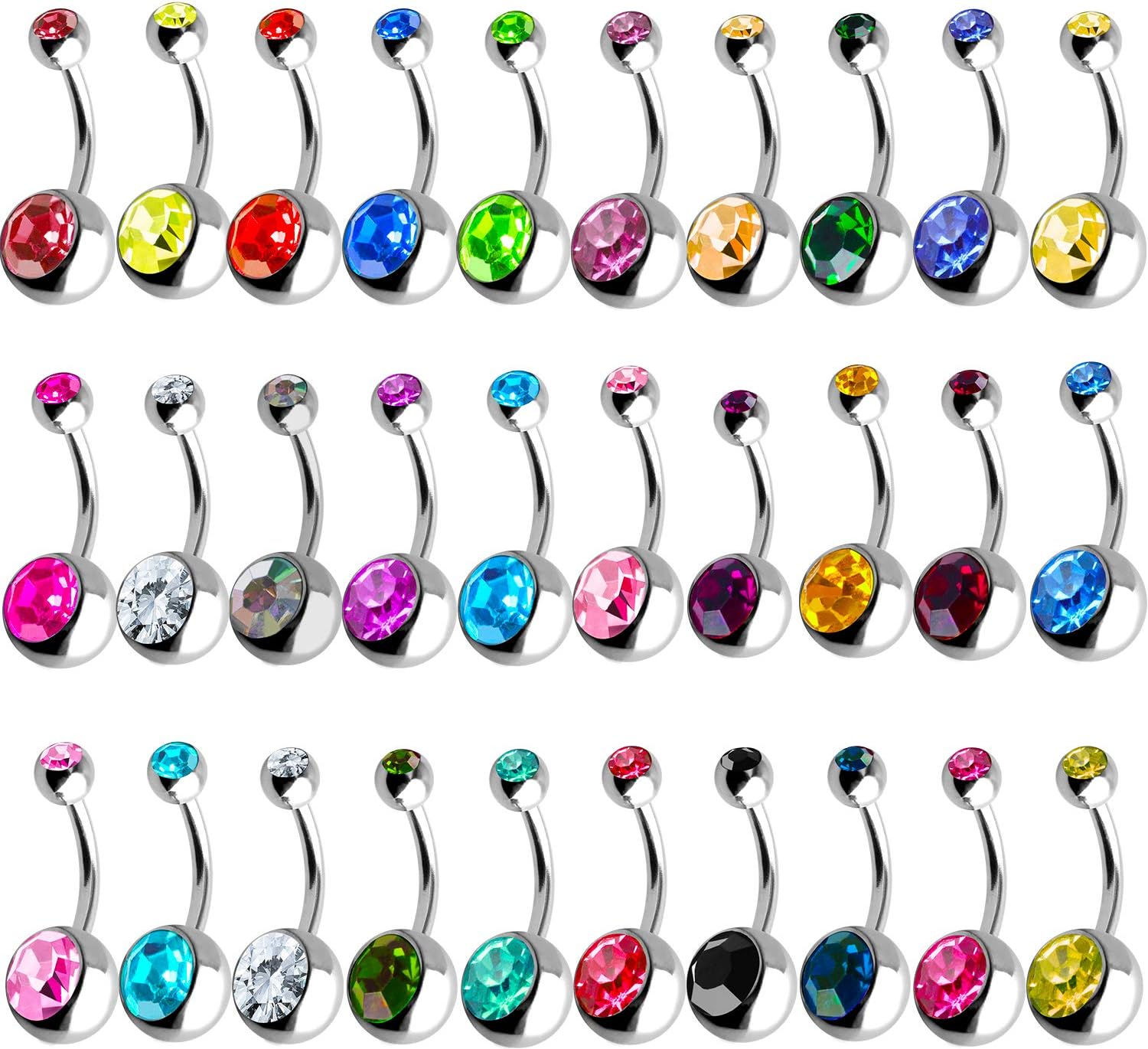 Outee 30 Pcs Belly Bars Belly Rings Button Stainless Steel Belly Button Piercing Body Jewelry Random 19-22 Colours