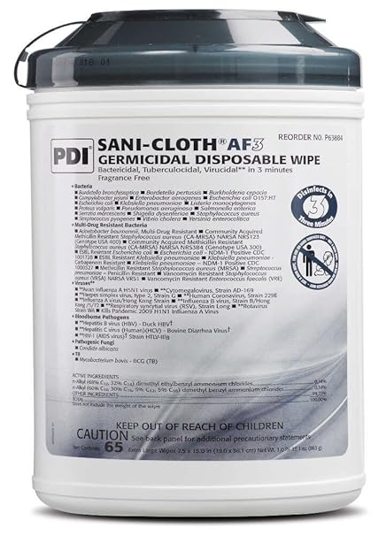PDI P63884 Sani-Cloth AF3 Wipes, X-Large, Case, 6 Canisters, 390 Wipes, Canister, 7.5" x 15"