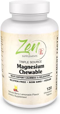 Zen Supplements Triple Source Magnesium Chewable Supplement, Berry & Lemonade Flavors, 120 Tablets