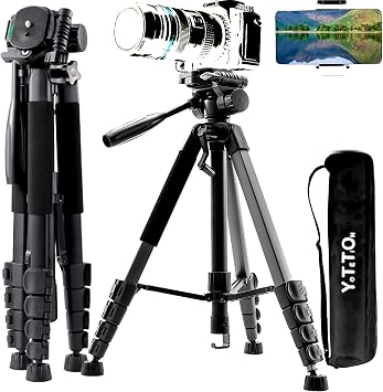 67" Aluminum Phone & Camera Tripod, Extendable Cell Phone Tripod Stand Compatible with iPhone/Android/Action Camera is Perfect for Live Streaming/Video Recording/Selfies