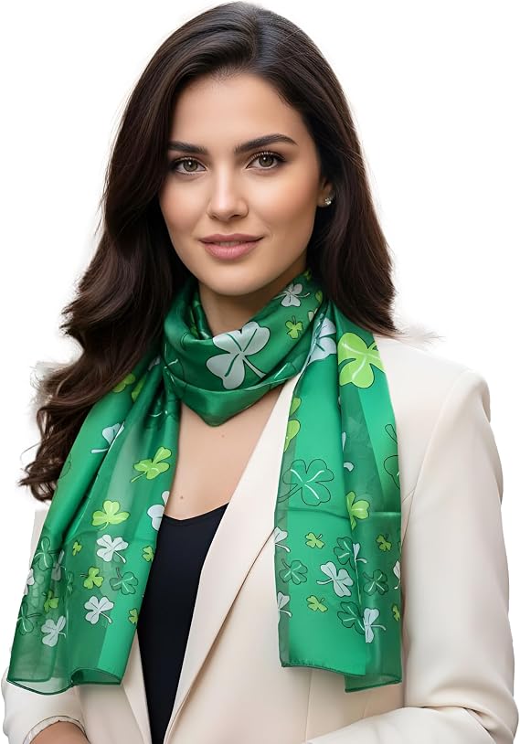 SERENITA Satin Scarf Hair Wraps for Women Music Note Gifts American Flag Bandana Shamrock Clover St. Patrick's Day Easter