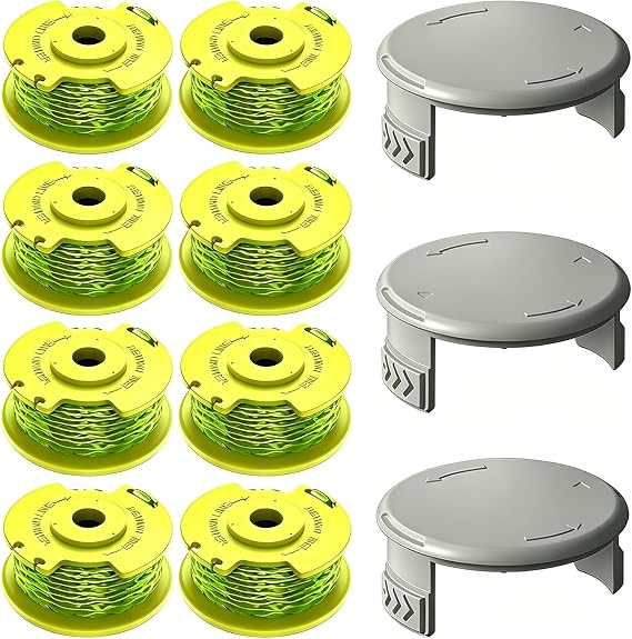Weed Wacker String Compatible for Ryobi One Plus+ AC80RL3, 11ft 0.080" String Trimmer Refill, Replacement Spool Line for Ryobi 18V, 24V, 40V Trimmers (8 Replacement Spool, 3 Trimmer Cover)
