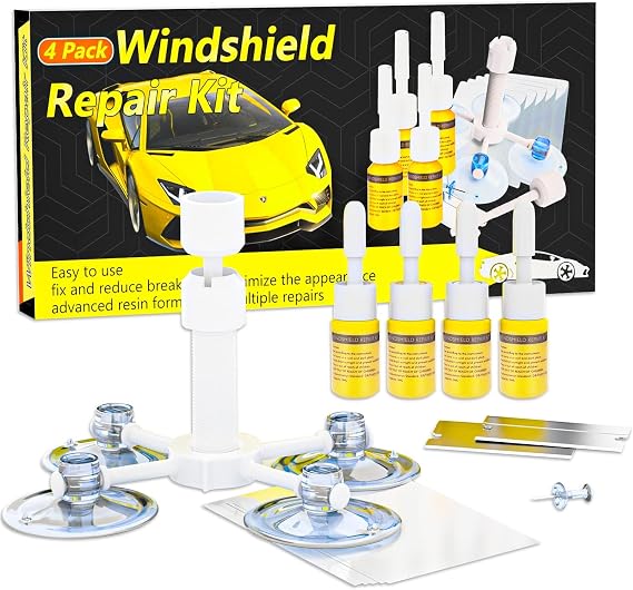 Windshield Repair Kit, 4 Pack Windshield Crack Repair Kit, Upgraded Windshield Chip Repair Kit with Pressure Syringes, Car Window Crack Repair Kit Quick Fix for Bulls-Eye & Star-Shaped Chips, Cracks1
