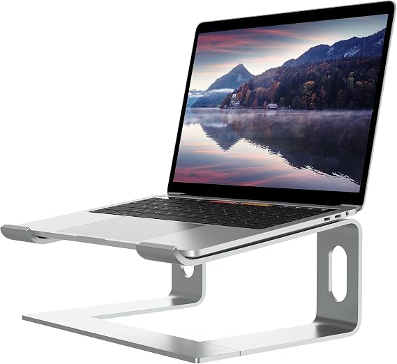 ALASHI Ergonomic Laptop Stand, Aluminum Desk Riser, 10-15.6", Silver