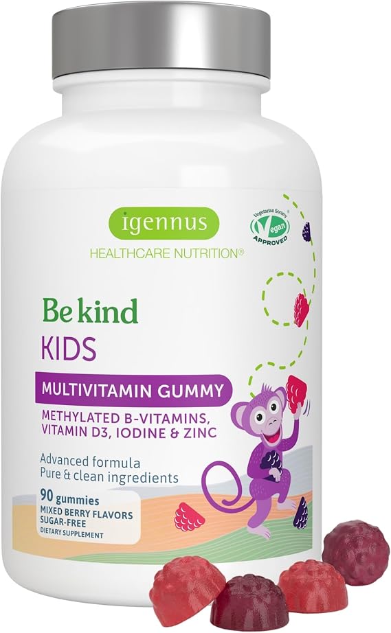 Igennus Methylated Kids Multivitamin Gummies, Age 4+, 90 Gummies | Clean Label & Third Party Tested, No Artificial Sweeteners or Flavors, Sugar Free, Natural Berry Flavor, Non-GMO, Halal