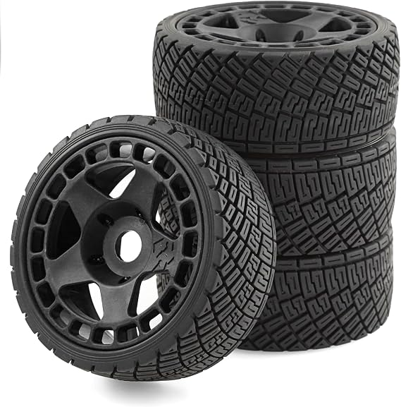 1/8 1/7 RC On Road Tires And Hard Plastic Rally Racing Wheels 17mm Hex Touring Tyres OD 3.94'' For 1:8 1:7 Street Drift Car ARRMA Losi Kyosho GT2 W10 Tamiya HPI WR8 HSP 4PCS (Black)