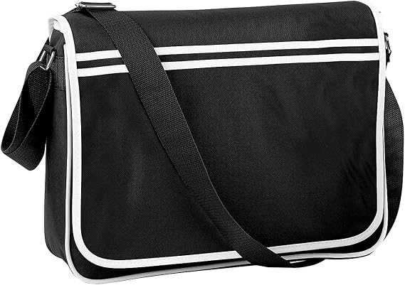 BagBase Retro Adjustable Messenger Bag (12 Liters) (One Size) (Black/White)