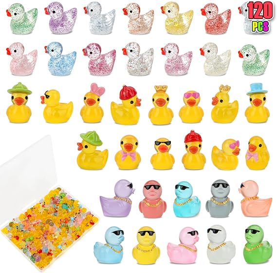120 Pcs Mini Resin Ducks, Tiny Animals Figures to Hide for Dollhouse Decor