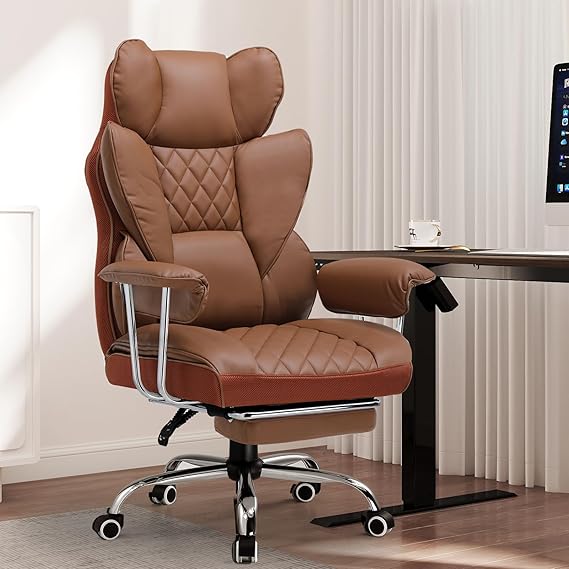 GTPLAYER Gaming Chair, Executive Office Desk Chair with Footrest Ergonomic Heavy Duty High Back Lumbar Support Home Recliner Swivel Computer Chairs, Brown