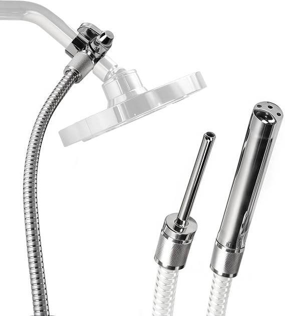Cleanstream Shower Enema System with 6Foot Metal Hose, Dual Nozzle Set