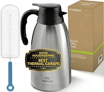 Thermal Coffee Carafe 2L  68 oz Updated 2025 Model Insulated Stainless Steel Coffee Dispenser for Hot & Cold Drinks 24h Cold  12h Hot Coffee Urn & Tea Carafe with Cleaning Brush by Cresimo