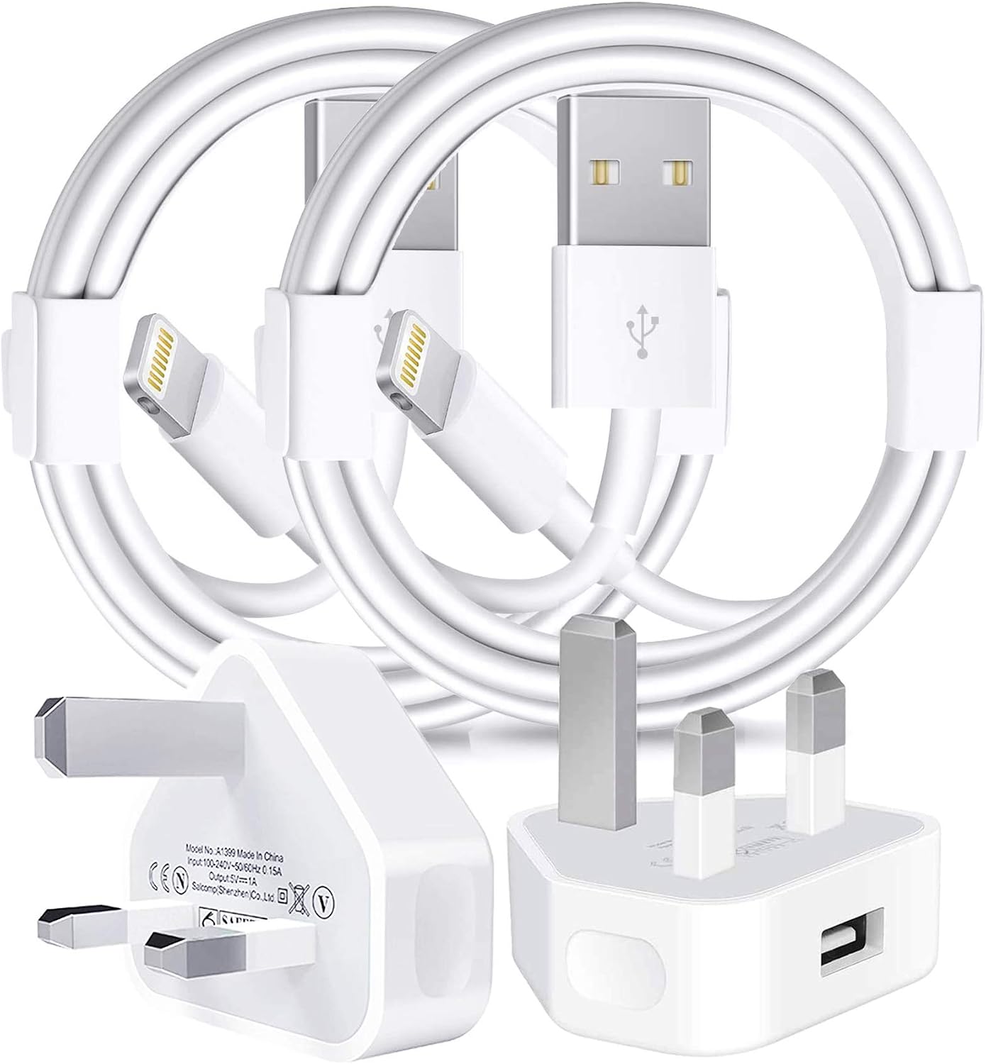 Apple MFi Certified iPhone Charger Plug and Lightning Cable - Fast Wall Charging Adapter With 2 Pack USB Cords for iPhone 13/12/11/XS/XR/8/7/6/6s Plus/SE/iPad