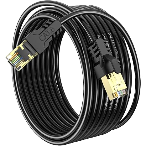 Cat 8 Ethernet Cable 10M, High Speed 40Gbps 2000Mhz Internet Cable, Lan Cable with Gold Plated RJ45 Connector,Weatherproof Outdoor&Indoor,for/PC/Modem/Router/Gaming, Faster Than Cat7/Cat6/Cat5