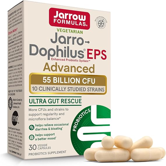 Jarrow Jarro-Dophilus EPS Advanced Probiotic, Digestive Support,30 Capsules | 55 Billion CFU, Digestive Support For Adults, Veggie Capsules, 30 Day Supply