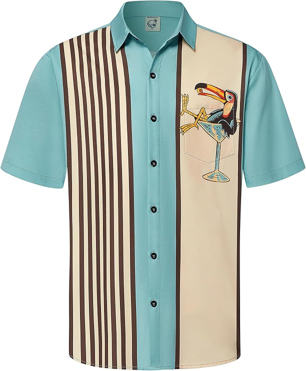Hardaddy Men's Vintage Bowling Shirt Short Sleeve Button Down Hawaiian Summer Beach Printed Casual Shirts