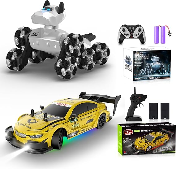 Remote Control Robot Dog Toy 2.4GHz 8WD All-Terrain Gesture Sensing Stunt RC Cars RTR Climbing Robot Dogs+RC Drift Car 1:20 Scale Remote Control Cars 2.4GHz 4WD High Speed RTR Racing Vehicle with LED