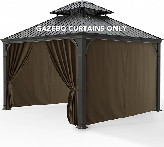 Gazebo Curtains Outdoor Waterproof with Zipper, 4-Panel, Brown | 10x10 Weatherproof Patio Pergola Outside Curtains, Gazebo Universal Replacement Privacy Curtains, Canopy Sidewall Drapes