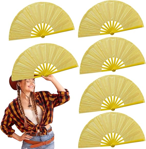 6 Pcs Large Clacking Loud Popping Hand Fans for Line Dancing Bulk Boots On The Ground Festival Folding Fan