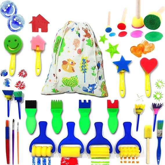 Kids Art & Craft Painting Drawing Tools Mini Flower Sponge Brush Set Fun Kits Early DIY Learning
