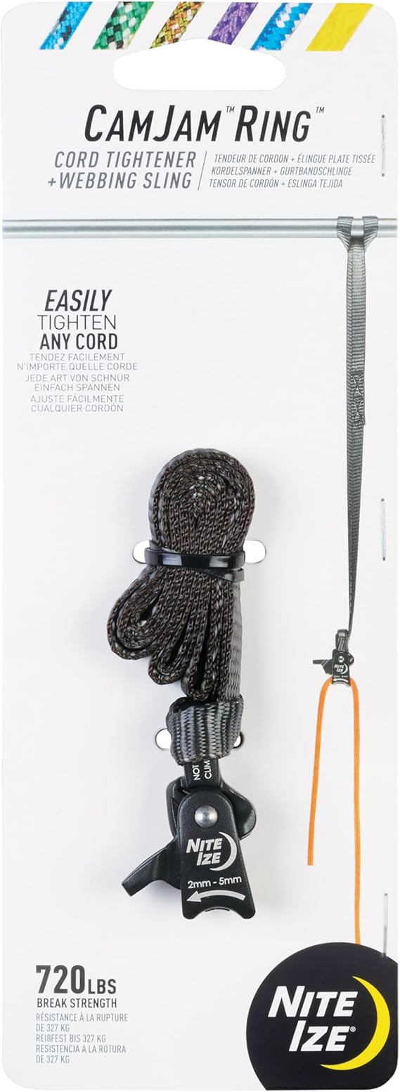 Nite Ize CamJam Ring Cord Tightener & 12" Webbing Sling - Features Pull-to-Tighten Lock & Quick-Release Lever