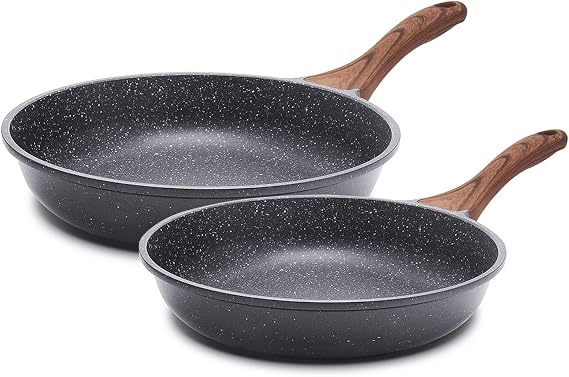 SENSARTE Nonstick Frying Pan Skillet, Swiss Granite Coating Omelette Pan, Healthy Stone Cookware Chef's Pan, PFOA Free (9.5+11 Inch)
