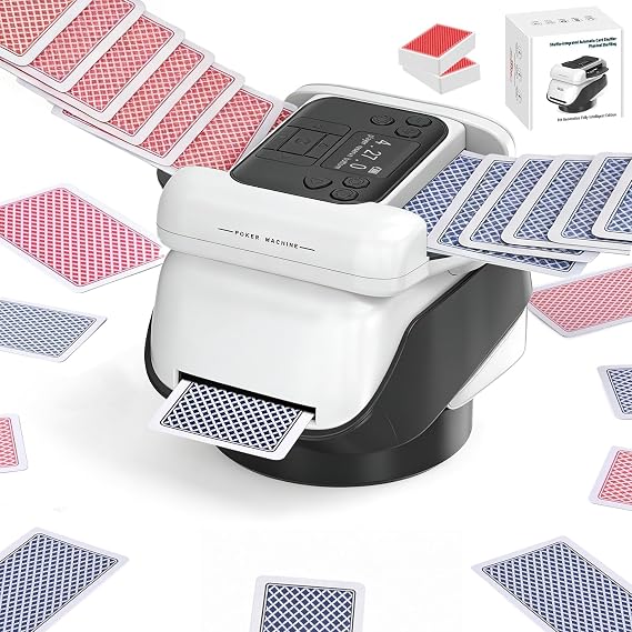Automatic Card Dealer & Shuffler with 360° Rotation Function, Adjustable Card Distribution for Any Number of Players, Versatile Output Angle, Compatibility​​ (black&white)