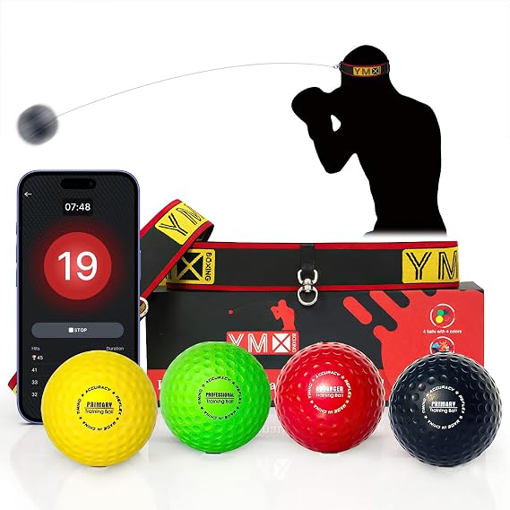 YMX BOXING Ultimate Reflex Ball Set with App - 4 Balls & 2 Headband