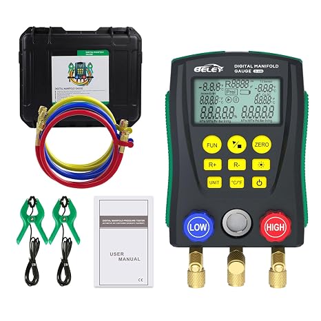 Refrigeration Digital Manifold HVAC System Gauge, High-Precision Vacuum Pressure Temperature Leakage Tester Dignostic Meter (Tolerance Range: -/+0.2%)
