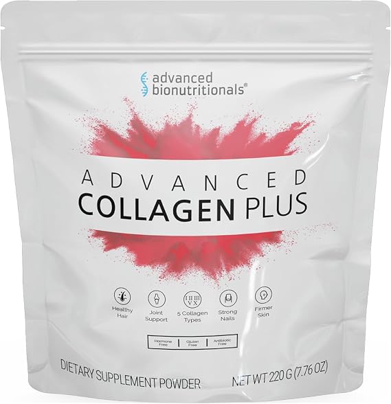 Advanced Collagen Plus Powder 5 Types of Collagen (I, II, III, V, X) with Biotin & Chondroitin Sulfate Supports Skin, Hair, Joints & Nails Unflavored, Easy-Mix Formula